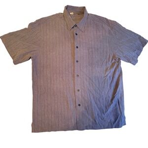 Hobie Button Down Shirt Mens XL Blue Textured Stripe Short Sleeve Rayon Blend